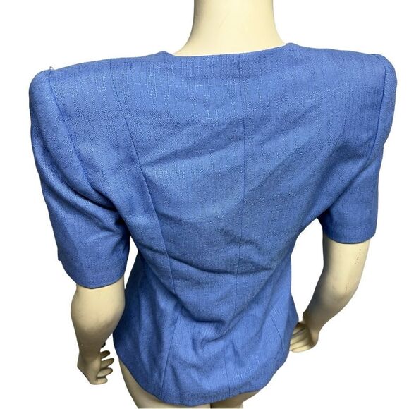 Vintage 90’s Christopher Light Blue Short Sleeve Blazer Shoulder Pads Business - Picture 5 of 8